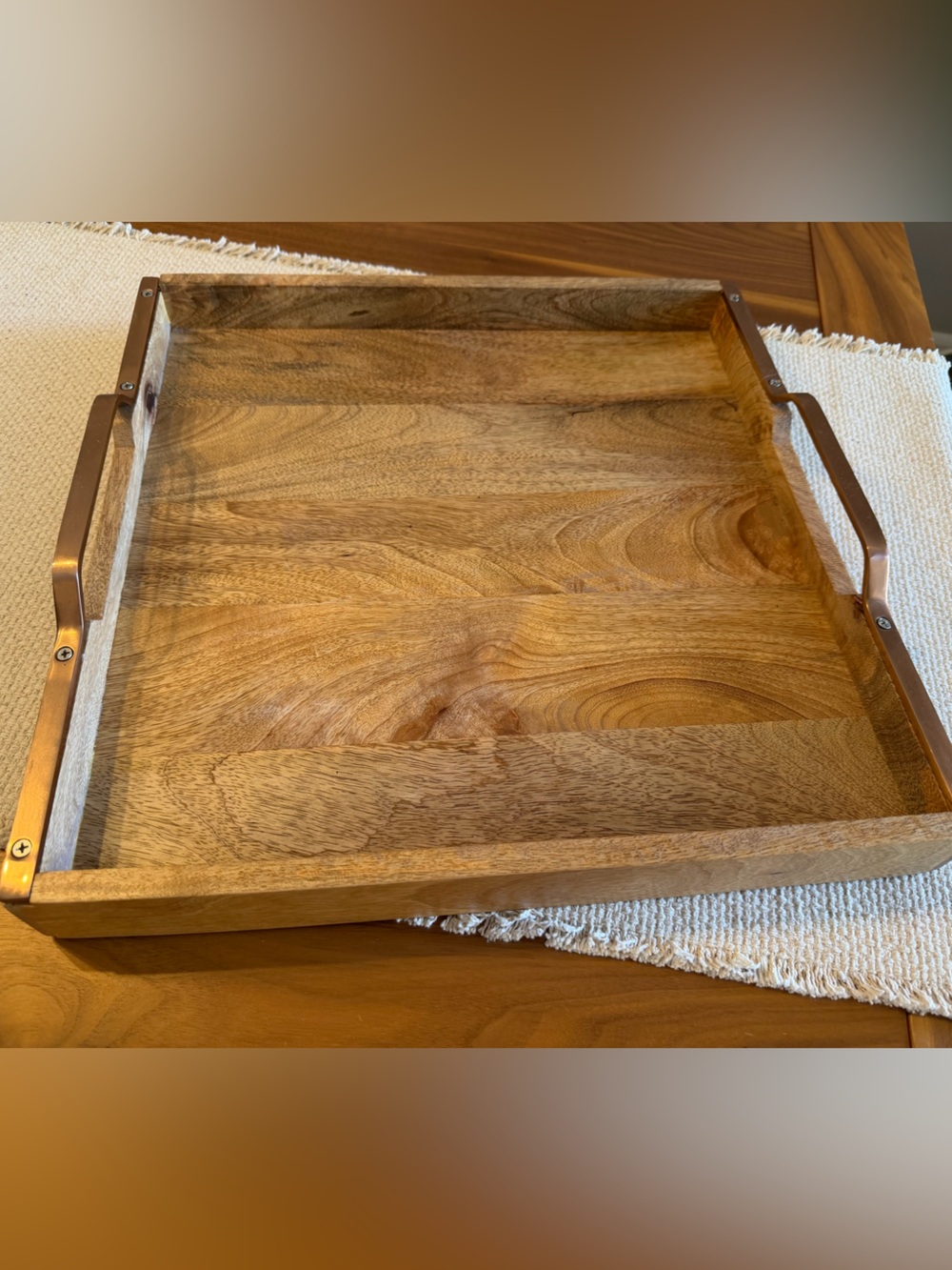 Crate&Barrel Beck Wooden Tray with Copper Handles